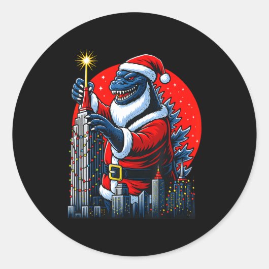 Funny Christmas Monster Santazilla Holiday Dinosau ラウンドシール (正面)