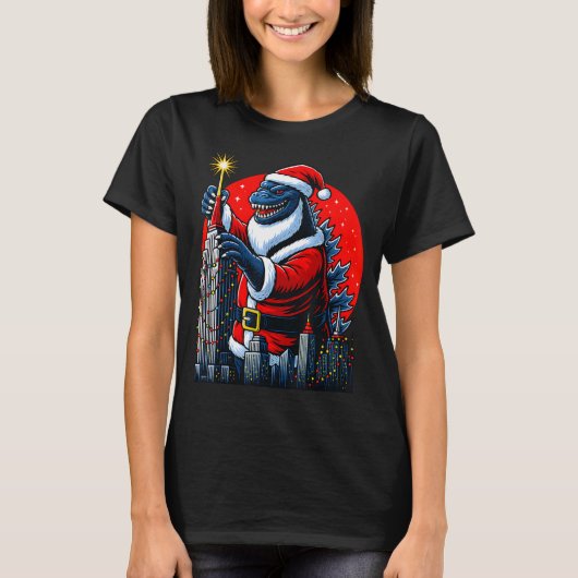 Funny Christmas Monster Santazilla Holiday Dinosau Tシャツ (正面)