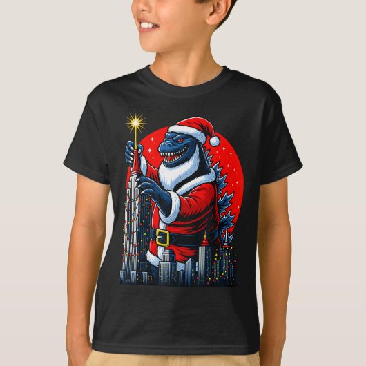 Funny Christmas Monster Santazilla Holiday Dinosau Tシャツ (正面)