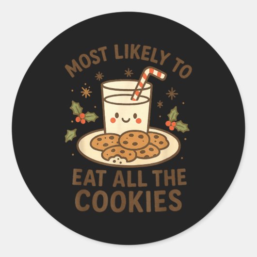 Funny Christmas - Most Likely To Eat All The Cooki ラウンドシール (正面)