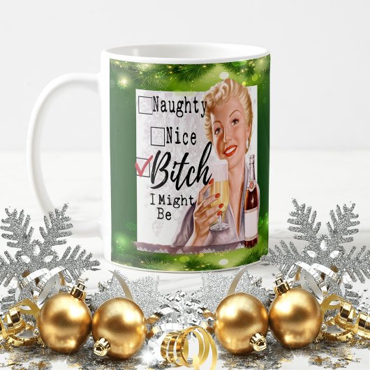 Funny Christmas Mug Best Friend "Naughty / Nice?" コーヒーマグカップ
