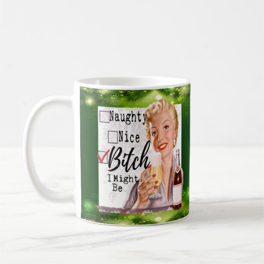Funny Christmas Mug Best Friend "Naughty / Nice?" コーヒーマグカップ (左)