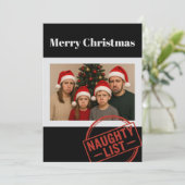 Funny Christmas Naughty List Family Photo Holiday シーズンカード (スタンド正面)