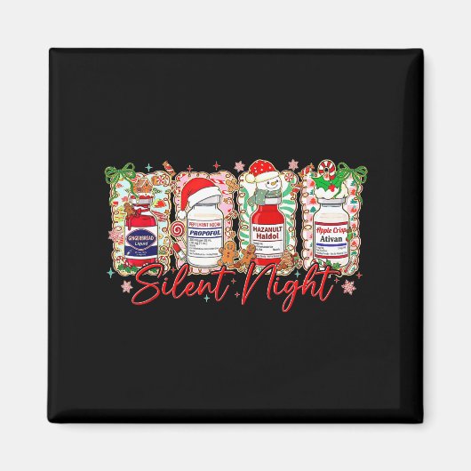 Funny Christmas Nurse Silent Night Medical Humor マグネット (正面)