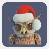 Funny Christmas Owl Wearing Santa Hat スクエアシール (正面)