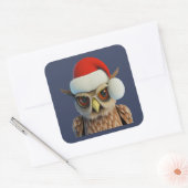 Funny Christmas Owl Wearing Santa Hat スクエアシール (封筒)