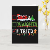 Funny Christmas Pajama Lights Nice Naughty I Tried カード (黄色い花)