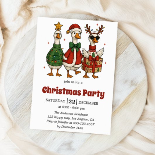 Funny Christmas Party Invitation | Festive Ducks   招待状