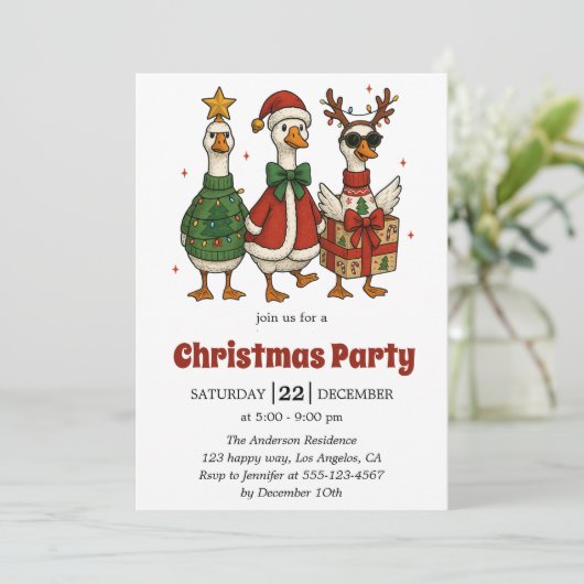 Funny Christmas Party Invitation | Festive Ducks   招待状 (スタンド正面)