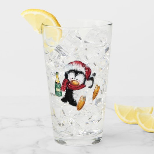 Funny Christmas Penguin Glass タンブラーグラス (アイス正面)