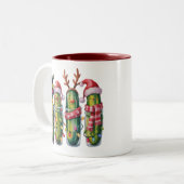 Funny Christmas Pickle Pickles Holiday Cucumber  ツートーンマグカップ (正面左)