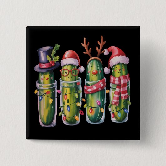 Funny Christmas Pickle Pickles Holiday Cucumber  缶バッジ (正面)