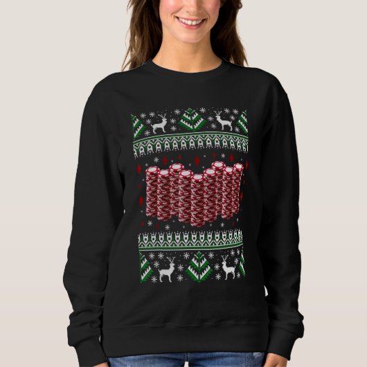 Funny Christmas Poker Chips Ugly Sweater スウェットシャツ (正面)