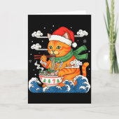 Funny Christmas Ramen Cat Eating Noodles Japanese  カード (正面)