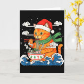 Funny Christmas Ramen Cat Eating Noodles Japanese  カード (黄色い花)