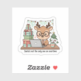 Funny Christmas Reindeer Working Overtime Sticker  シール