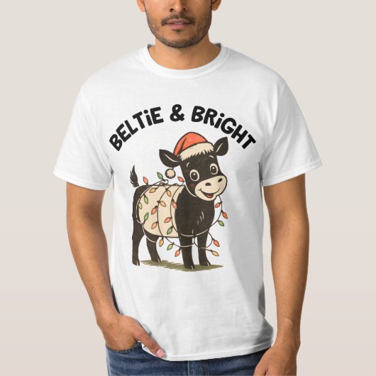 Funny Christmas Retro Belted Galloway Beltie Tシャツ (正面)