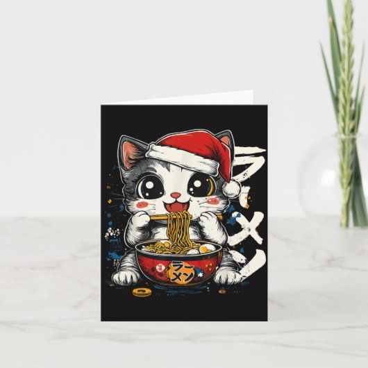 Funny Christmas Santa Cat Ramen Japanese Kawaii An カード (正面)