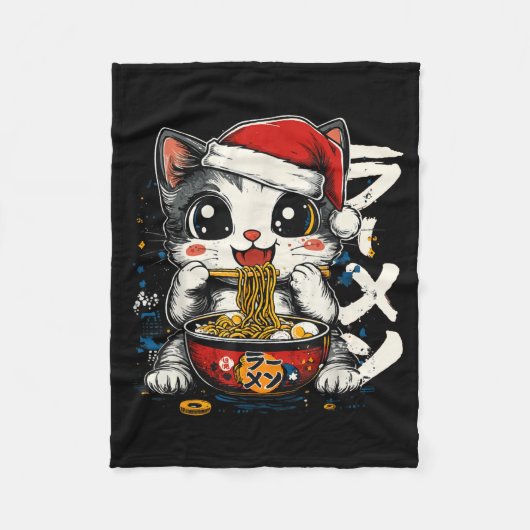 Funny Christmas Santa Cat Ramen Japanese Kawaii An フリースブランケット (正面)