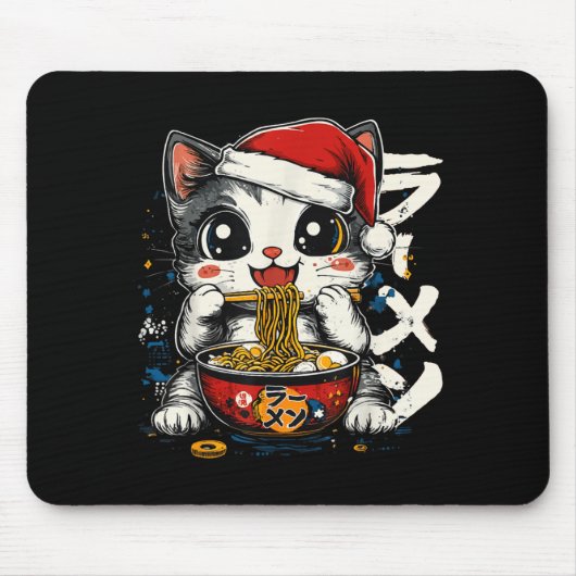 Funny Christmas Santa Cat Ramen Japanese Kawaii An マウスパッド (正面)