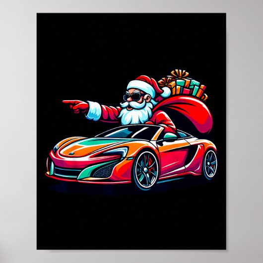 Funny Christmas Santa Claus Driving Srt Car Xmas P ポスター (正面)