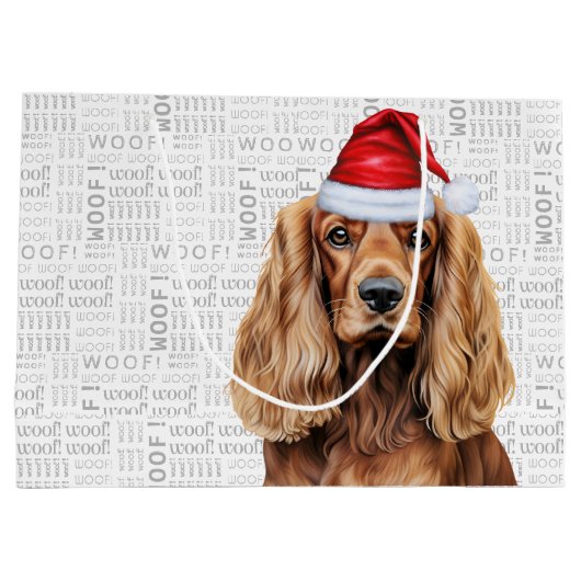 Funny Christmas Santa Dog Cocker Spaniel Holiday ラージペーパーバッグ (裏面)