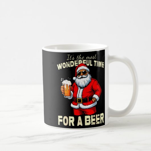 Funny Christmas Santa Drinking Beer Wonderful Time コーヒーマグカップ (右)