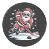 Funny Christmas Santa Playing Ice Hockey Xmas アイスホッケーパック (正面)