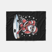 Funny Christmas Santa Playing Ice Hockey Xmas  フリースブランケット (正面(横))