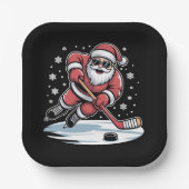 Funny Christmas Santa Playing Ice Hockey Xmas ペーパープレート (正面)