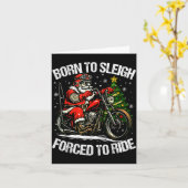 Funny Christmas Santa Riding Motorcycle Bike Biker カード (黄色い花)