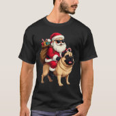 Funny Christmas Santa Riding Pug Tシャツ (正面)