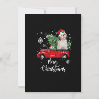 Funny Christmas Santa Shih Tzu Ride Red Truck Xmas 招待状