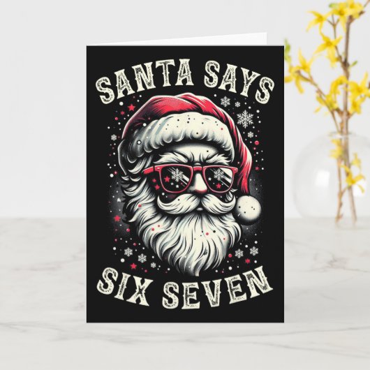 Funny Christmas Santa Six Seven 6-7 Meme Brain Rot カード (黄色い花)