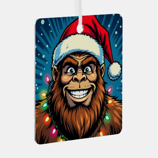 Funny Christmas Sasquatch Personalized メタルオーナメント (正面右)
