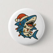 Funny Christmas Shark Santa Hat 缶バッジ (正面)