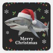 Funny Christmas Shark Santa Hat Realistic Holiday スクエアシール (正面)