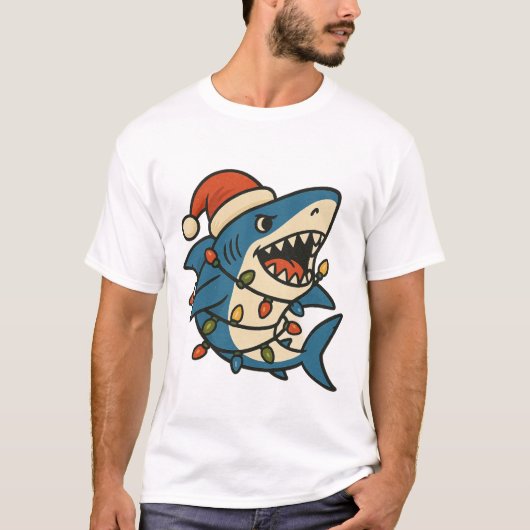 Funny Christmas Shark Santa Hat Tシャツ (正面)