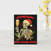 Funny Christmas Skeleton Champagne And Candy Canes カード (黄色い花)