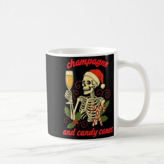 Funny Christmas Skeleton Champagne And Candy Canes コーヒーマグカップ (右)