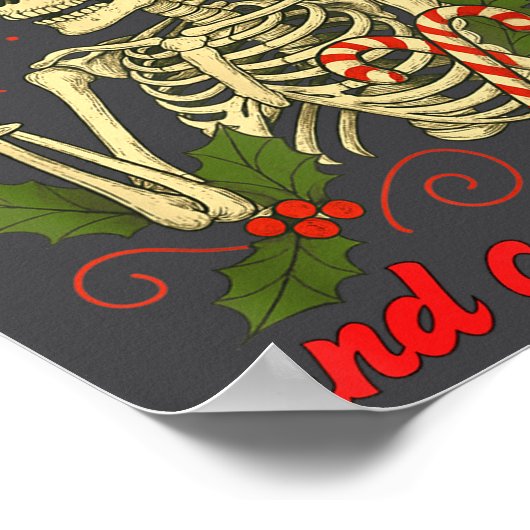 Funny Christmas Skeleton Champagne And Candy Canes ポスター (角)