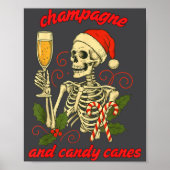 Funny Christmas Skeleton Champagne And Candy Canes ポスター (正面)
