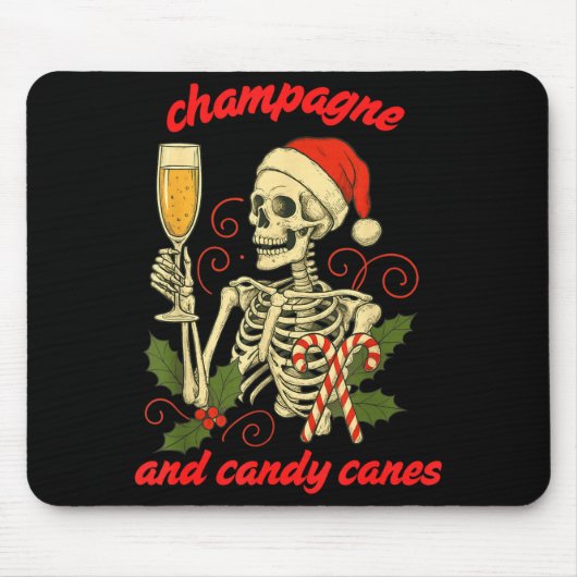 Funny Christmas Skeleton Champagne And Candy Canes マウスパッド (正面)