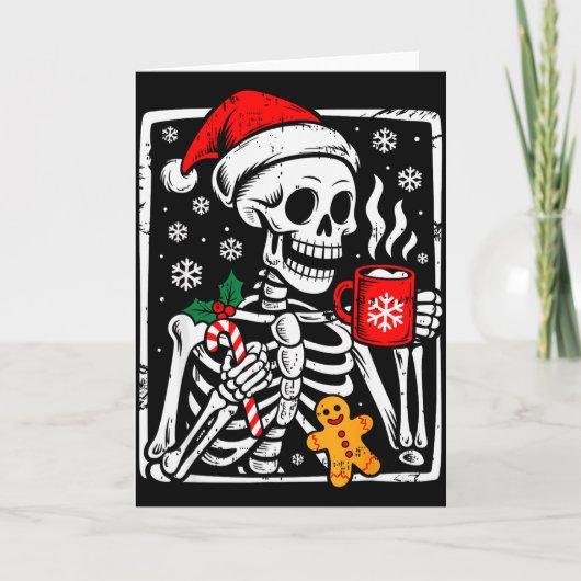 Funny Christmas Skeleton Hot Chocolate Xmas Men Wo カード (正面)