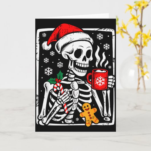 Funny Christmas Skeleton Hot Chocolate Xmas Men Wo カード (黄色い花)