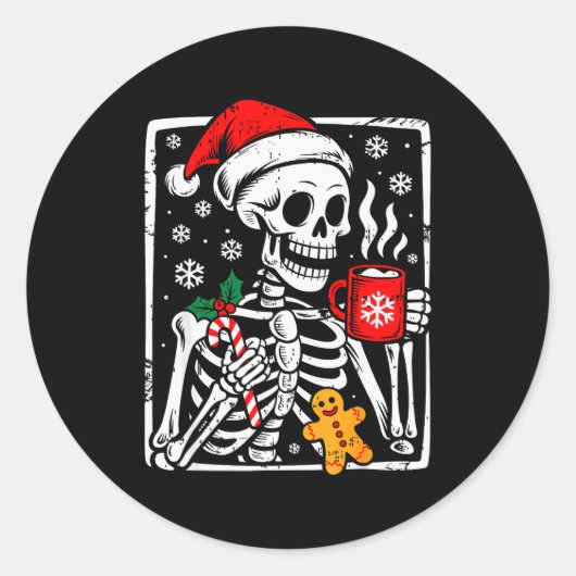 Funny Christmas Skeleton Hot Chocolate Xmas Men Wo ラウンドシール (正面)