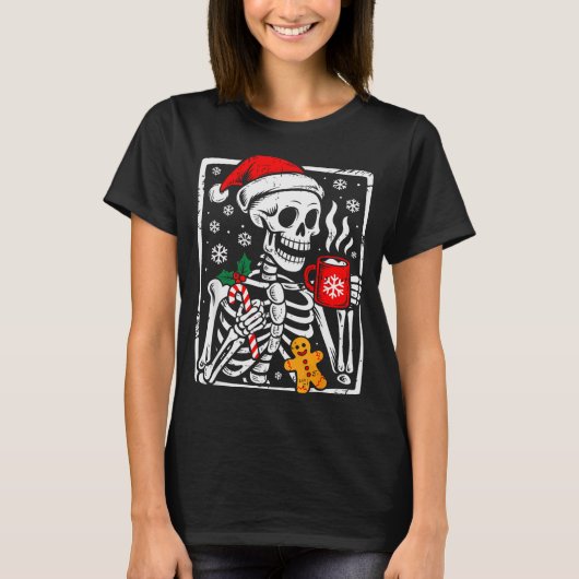 Funny Christmas Skeleton Hot Chocolate Xmas Men Wo Tシャツ (正面)