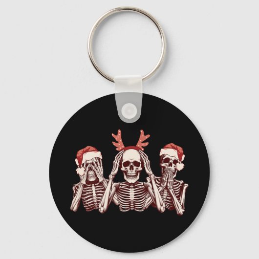 Funny Christmas Skeleton See Hear Speak No Evil  キーホルダー (正面)