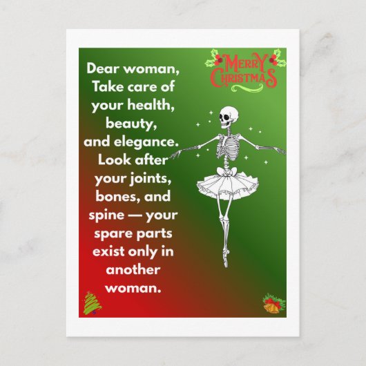 Funny Christmas Skeleton Wishes for woman Holiday シーズンポストカード (正面)
