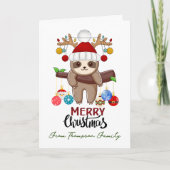 Funny Christmas Sloth & Family Photo Custom  カード (正面)